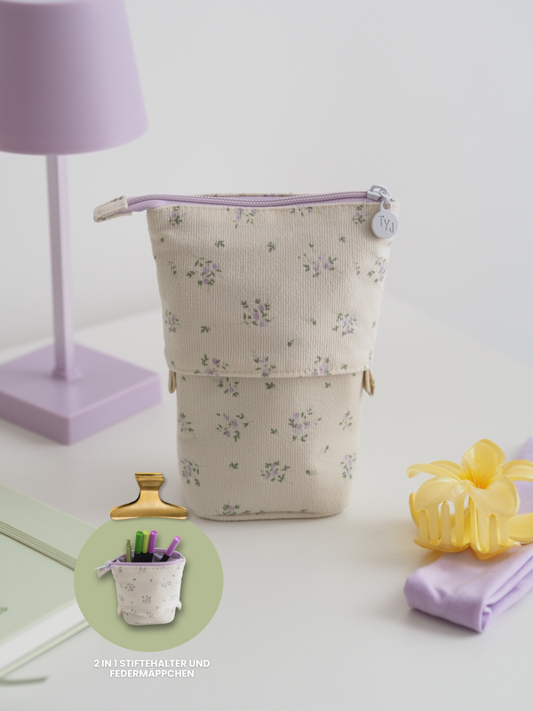 XL Federmäppchen zum Aufstellen in Creme mit Blumenmuster