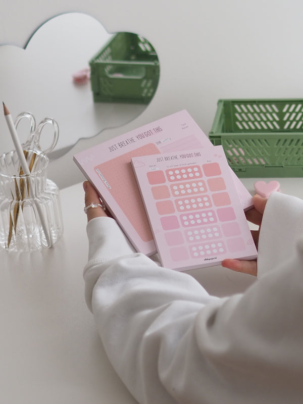 Unterrichtsbegleiter-Set 2-teilig mit Mitschriften-Block und Meldeliste in Rosa
