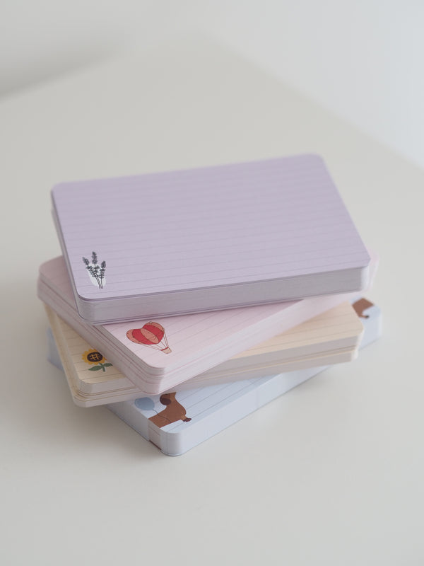 Karteikarten-Set A6 mit 4 x 50 Karteikarten in Lila, Rosa und Weiß