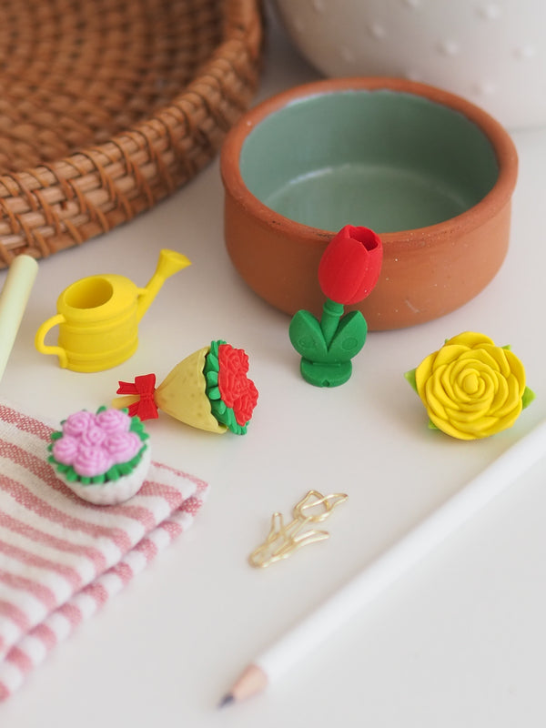 Radiergummi sunny garden mit Tulpe, Gießkanne, Rosen und Blumenstrauß