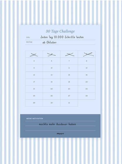 30-Tage-Challenge-Pad | A6 | Blau