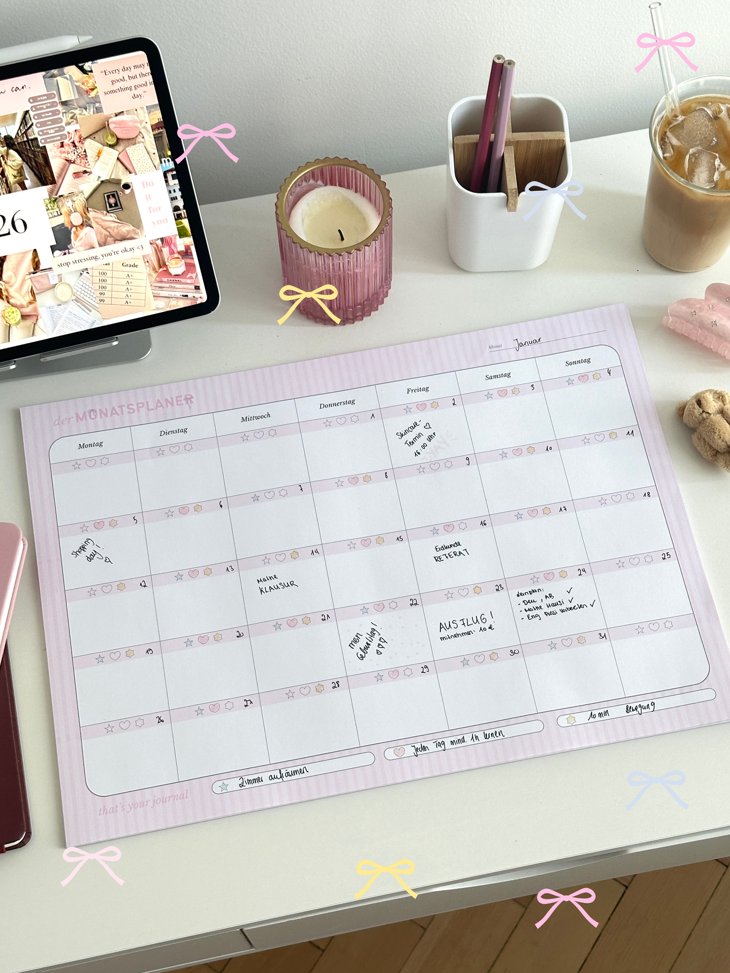 Monatsplaner | A3 | Schleifchen | Schreibtischunterlage