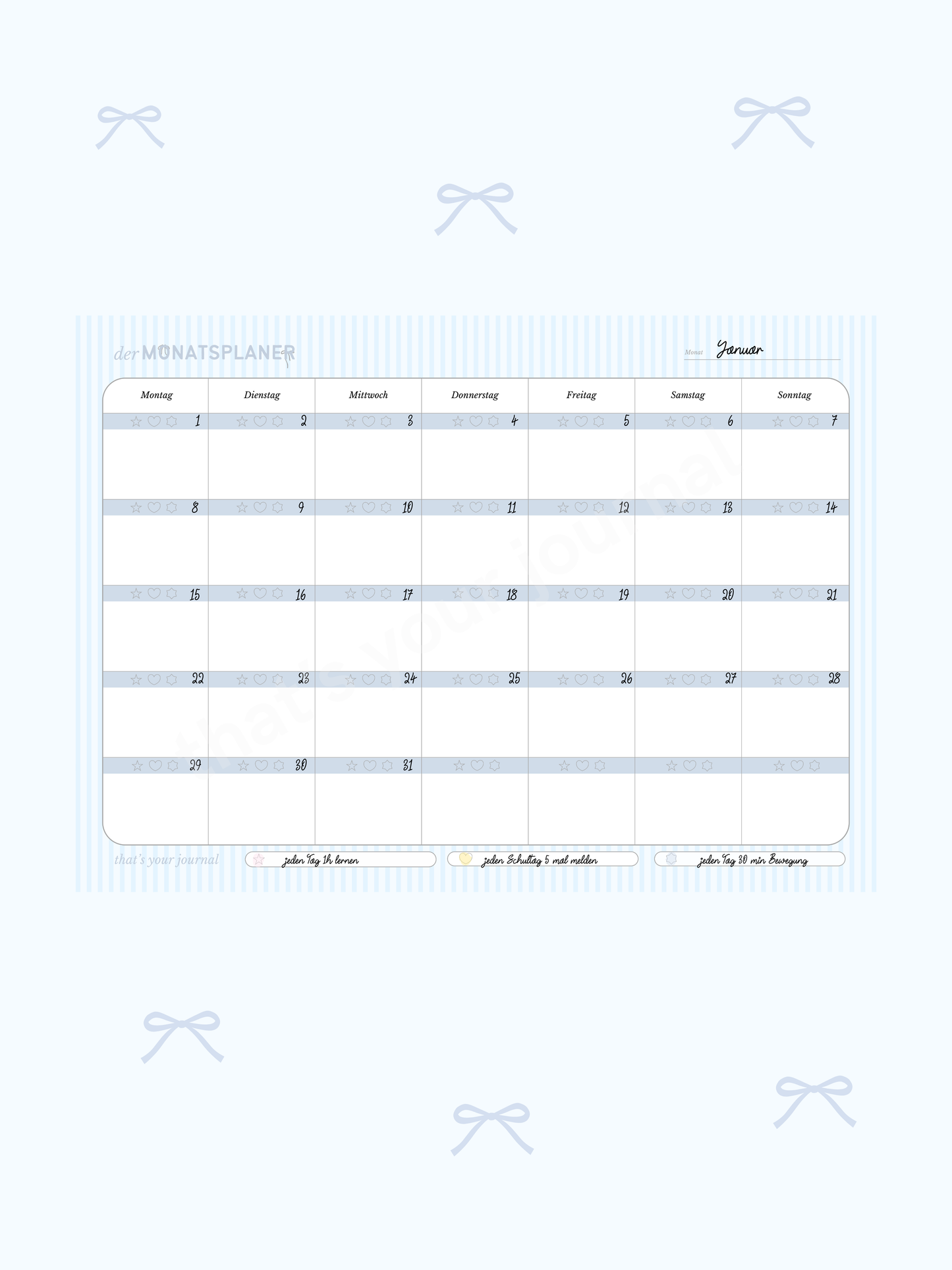 Monatsplaner | A3 | Schleifchen | Schreibtischunterlage